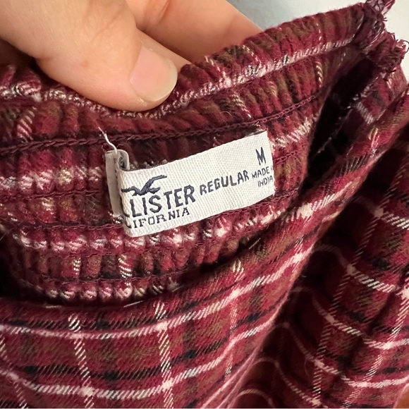 Hollister Women Size Medium Red Plaid Dress Burgundy Cotton Fall - Picture 8 of 8